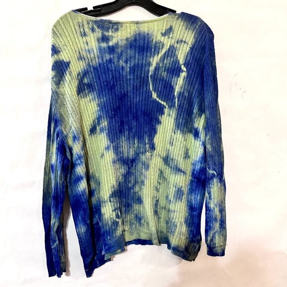 Lauren RALPH LAUREN  Tie dye Blue Sweater V neck Size Extra Large Cable Cotton - Picture 3 of 6